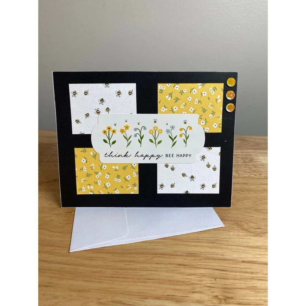 Bee & Flowers Greeting Card – Handmade A2 Card – All Occasion Blank Card